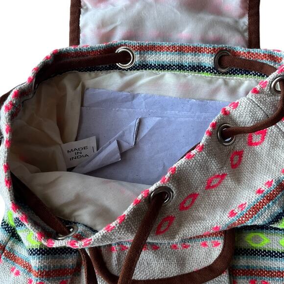 Boho Mini Backpack, Aztec Pattern Drawstring Bag, Festival - Picture 5 of 6